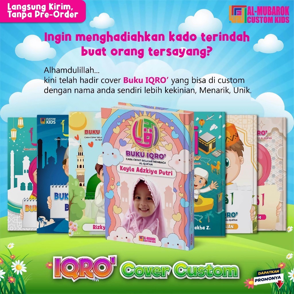 

AL MUBAROK Iqro Custom Nama dan Foto Hard Cover Iqra Anak Berwarna Ukuran A5 For Kids Junior Dilengkapi Qr Code