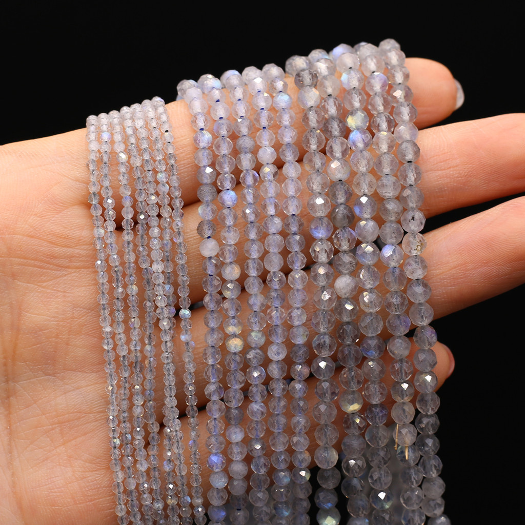 

2/3/4mm Natural Stone Round Faceted Beads Flash Labradorite Spacer Beads for Jewelry Making DIY Necklace Bracelet Accessories