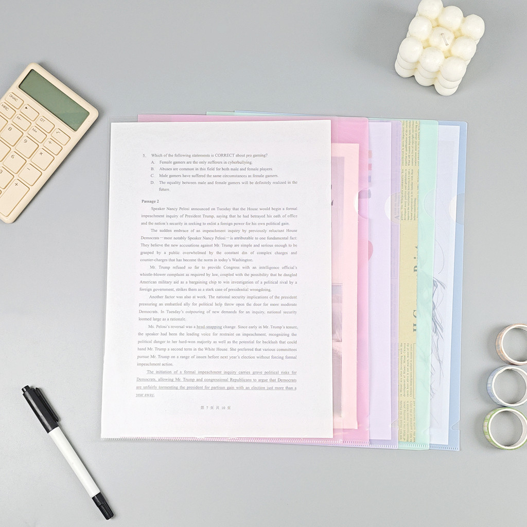 

Five Pieces of L-Shaped Transparent File Sleeve File Folder A4 Single-Page Folder Test Paper Sandwich Transparent File Bag A4 Insert Bag Plastic Office