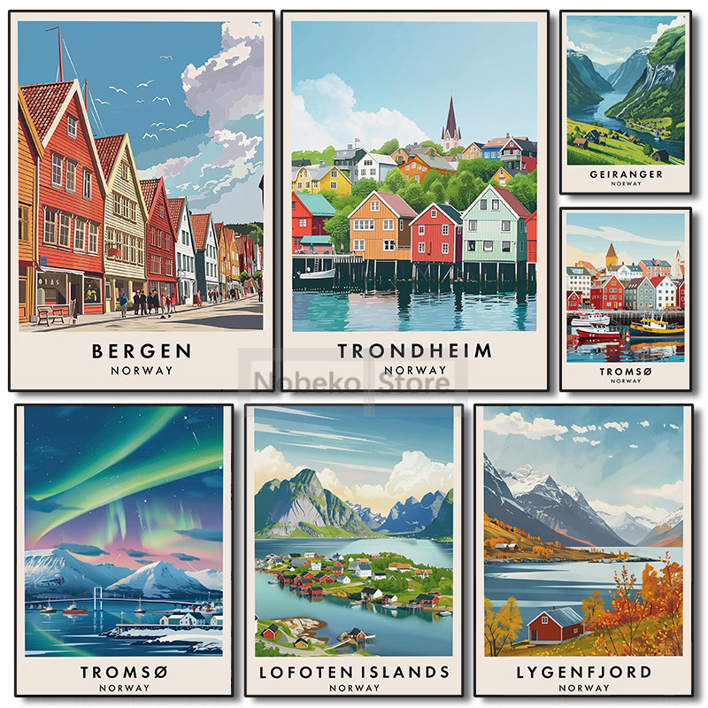 

Norway Modern Travel Posters Northern Europe Travel Minimalism Prints Canvas Painting Wall Art Pictures Home Living Room Decor