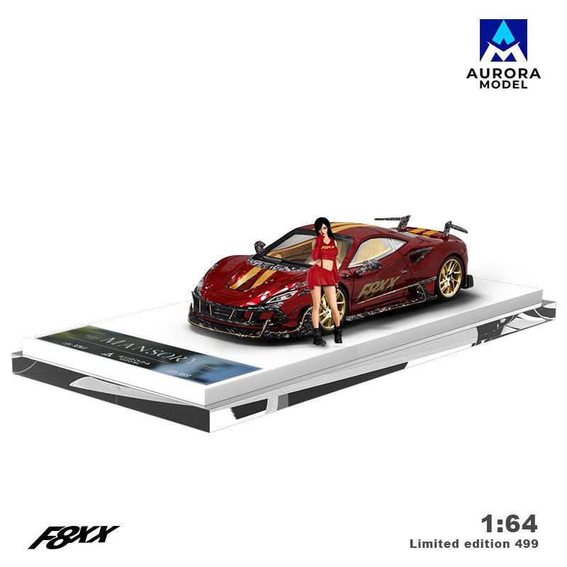 Aurora Model 1:64 Mansory Modified Ferrari F8XX Metallic Red Carbon Parts with Figure Limited