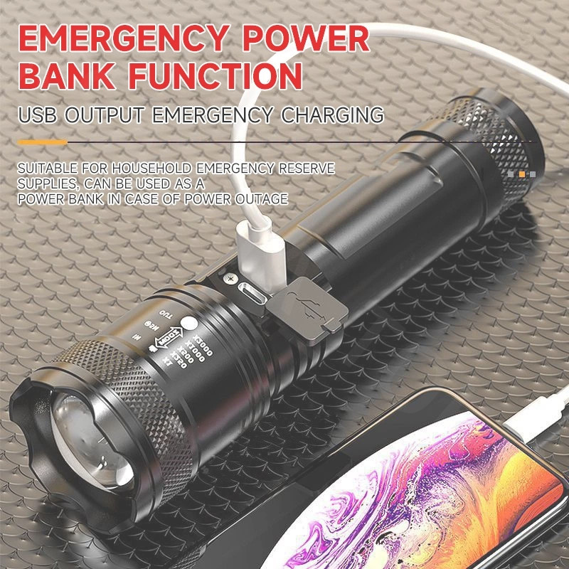 P50 Zoom Senter LED Super Terang 10000 Lumens USB Rechargeable senter kepala super terang lampu emer