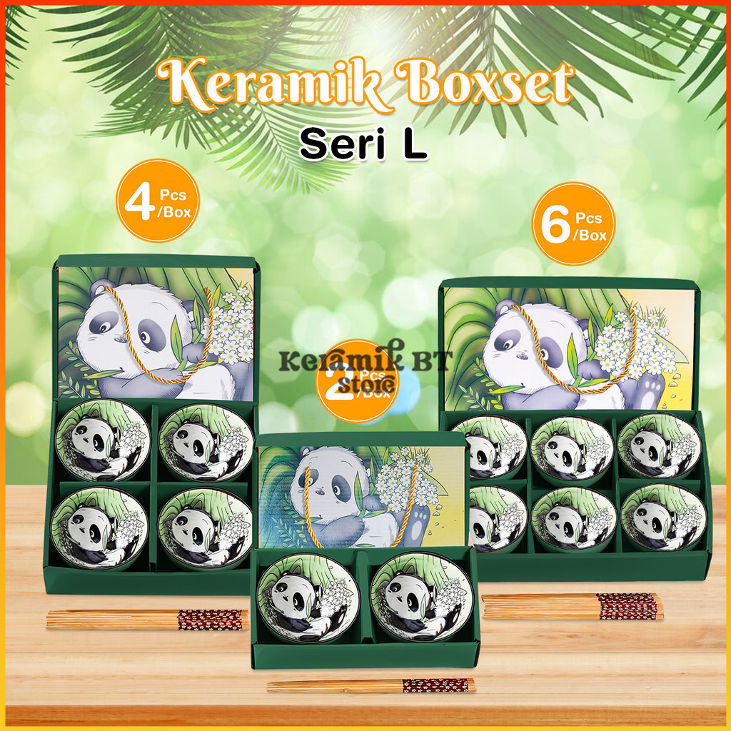 Hampers Parcel Gift Set Keramik Mangkok Boxset Seri-L keramik Souvenir Mangkok set Pola Panda Style
