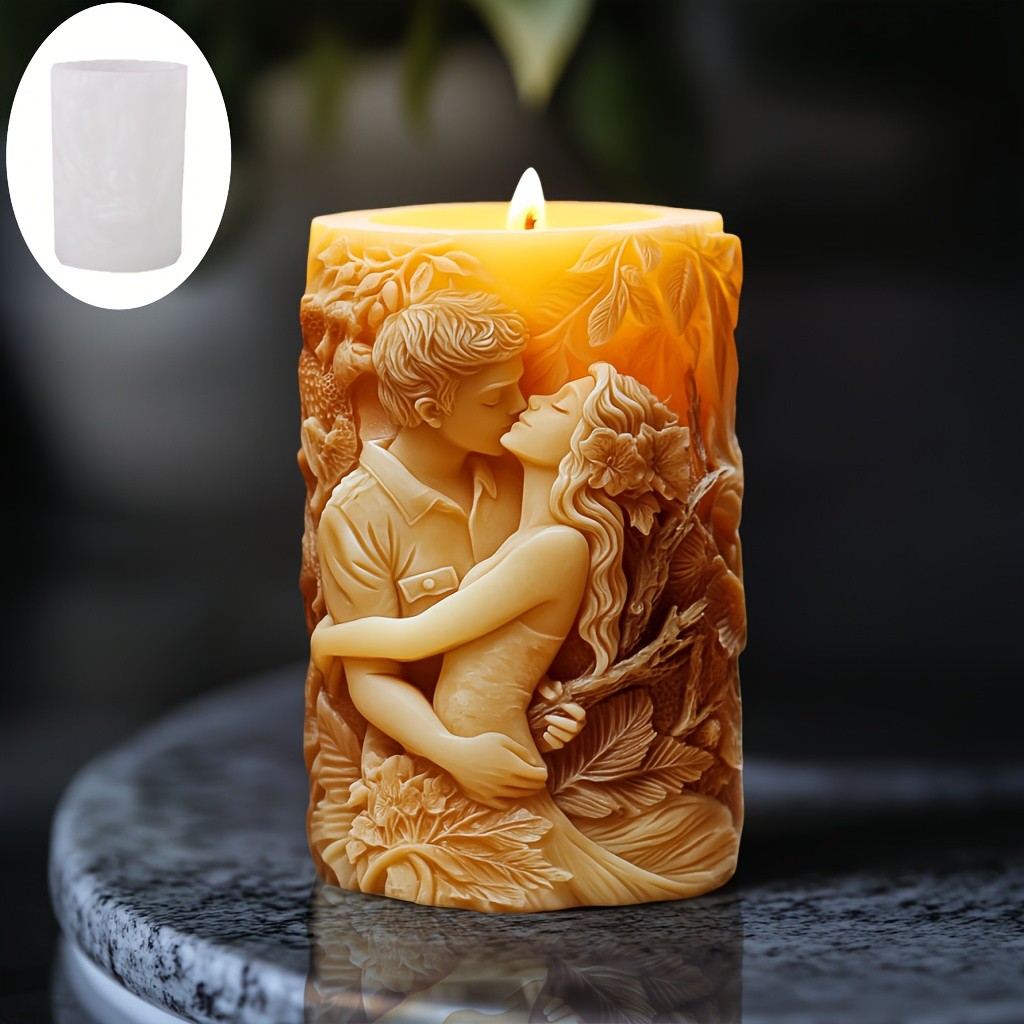 

Couple Embracing Embossed Cylindrical Candle Silicone Mold Male Female Embracing relief Resin Mould Lover Flower Gypsum Molds