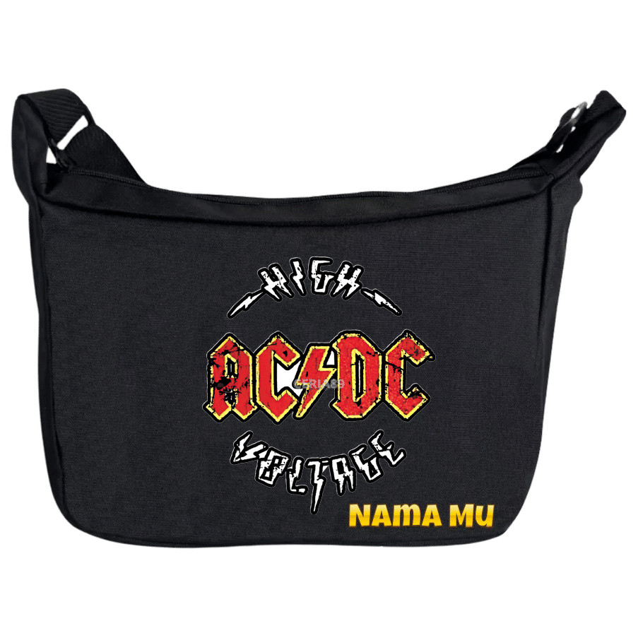 Tas Selempang Anak ACDC Logo Band Rock – Sling Bag Bahu Cowok Cewek Desain Musik Keren, Cocok Jalan-