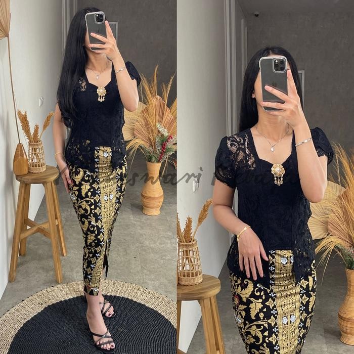 Kebaya Bali Set/Kebaya Bali Lilit Hitam - Set, XL