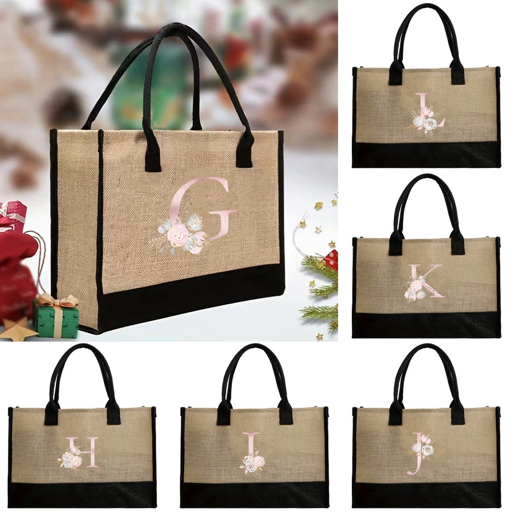 Tas tangan Linen Tote Bags Ladies Beach Bags Jute Shopping Bag Reusable Large Size Jute Bag Printing