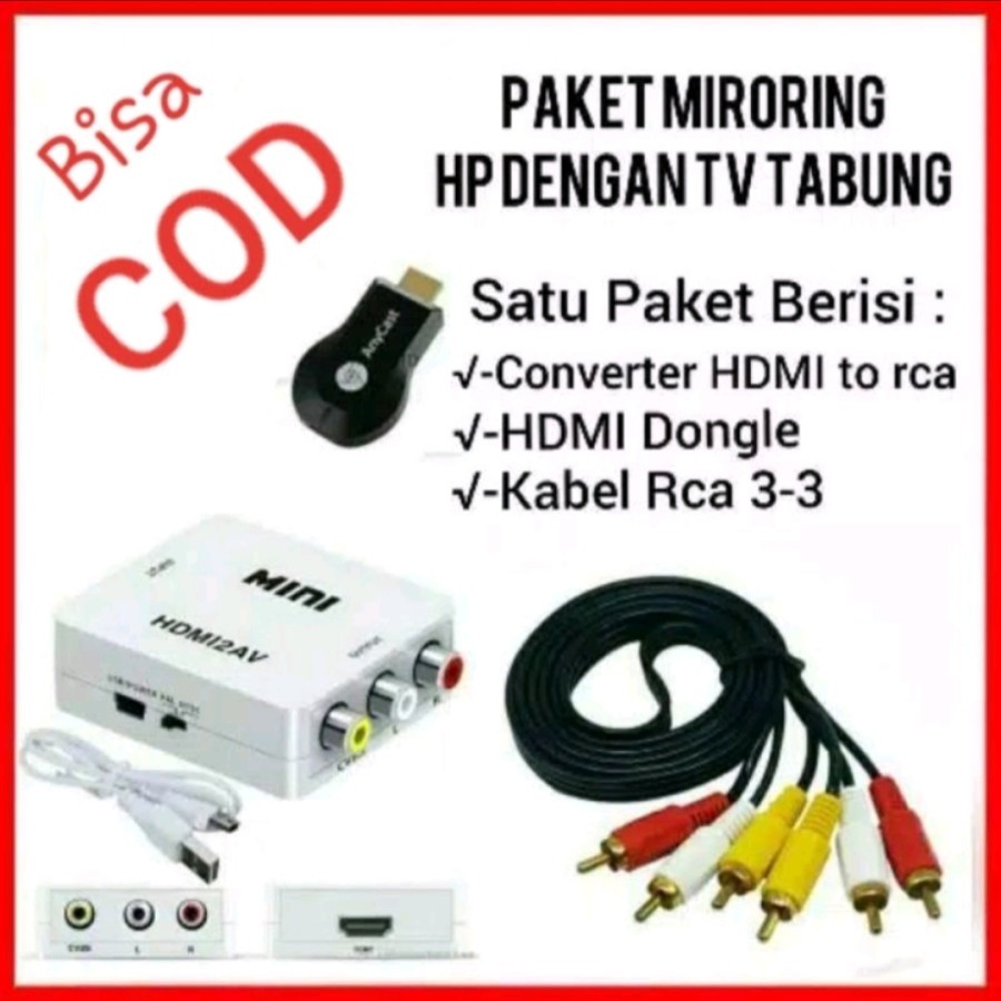 I* [COD] PAKET ANYCAST UNTUK KE TV TABUNG ANYCASH HDMI DONGEL WIFI / CONVERTER HDMI TO AV RCA HDMI2A