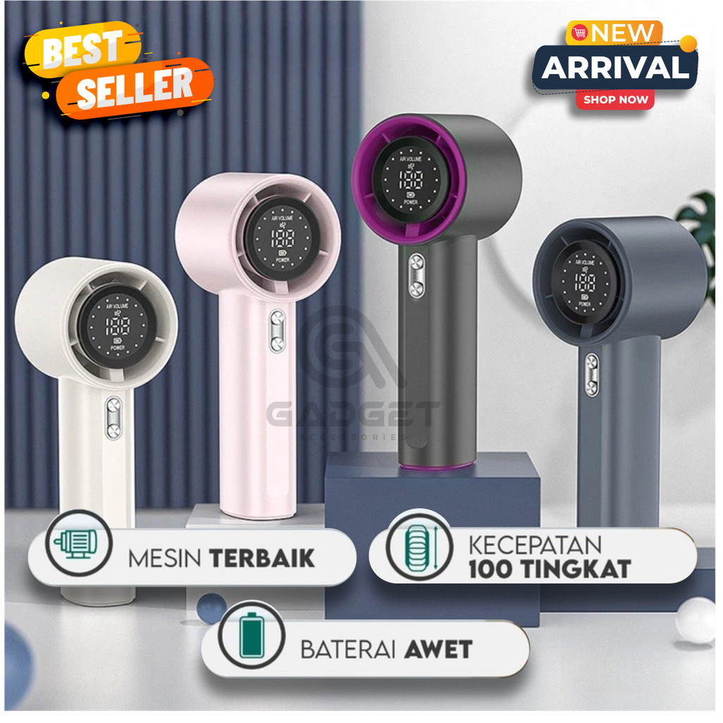 

Kipas genggam Mini Portable Digital Display Adjustable Turbo Handled Fan GadAcc Store