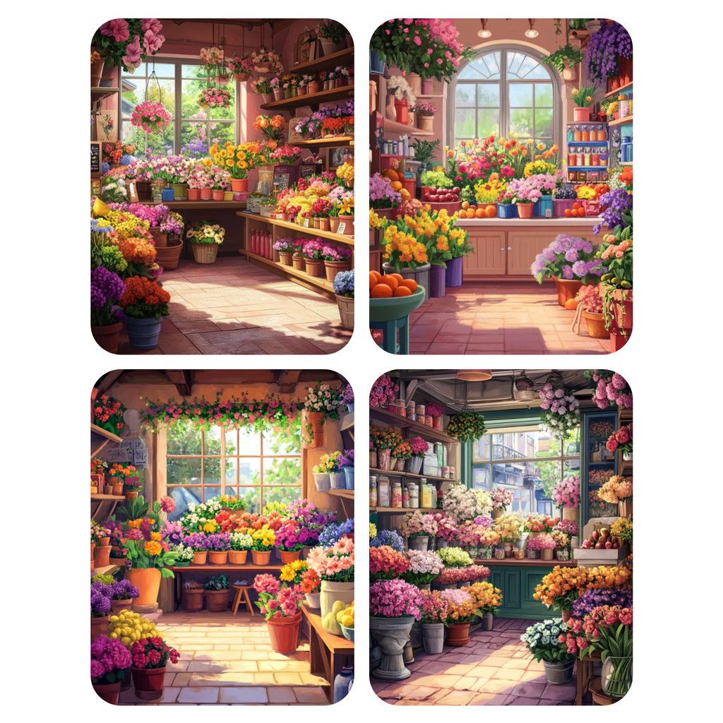 

Hand Painting Flower shop window corner Painting By Numbers Kit DIY Artwork Canva Art Home Decoration Gift