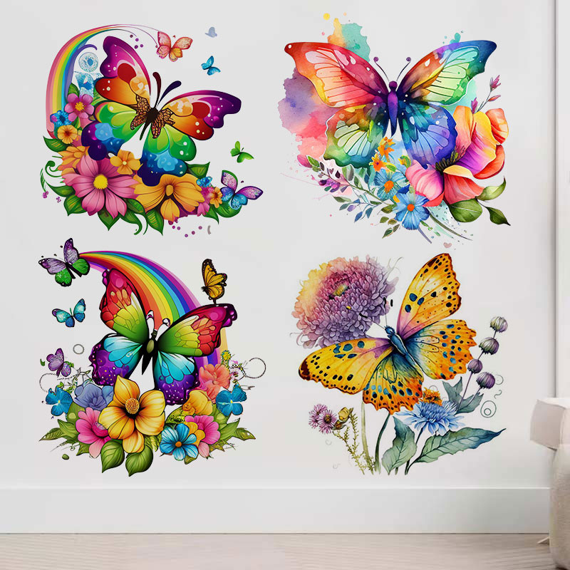 

M760 Colorful Butterflies And Flowers Wall Sticker Bathroom Toilet Decor Decals Living Room Cabinet Home Decoration