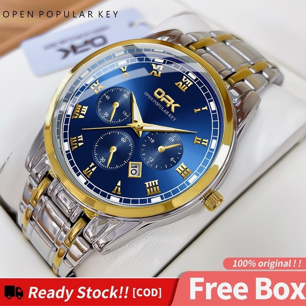 OPK Jam Tangan Pria Anti Air Original Stainless Steel Rantai Cowok Kalender Analog Keren Tahan Lumin
