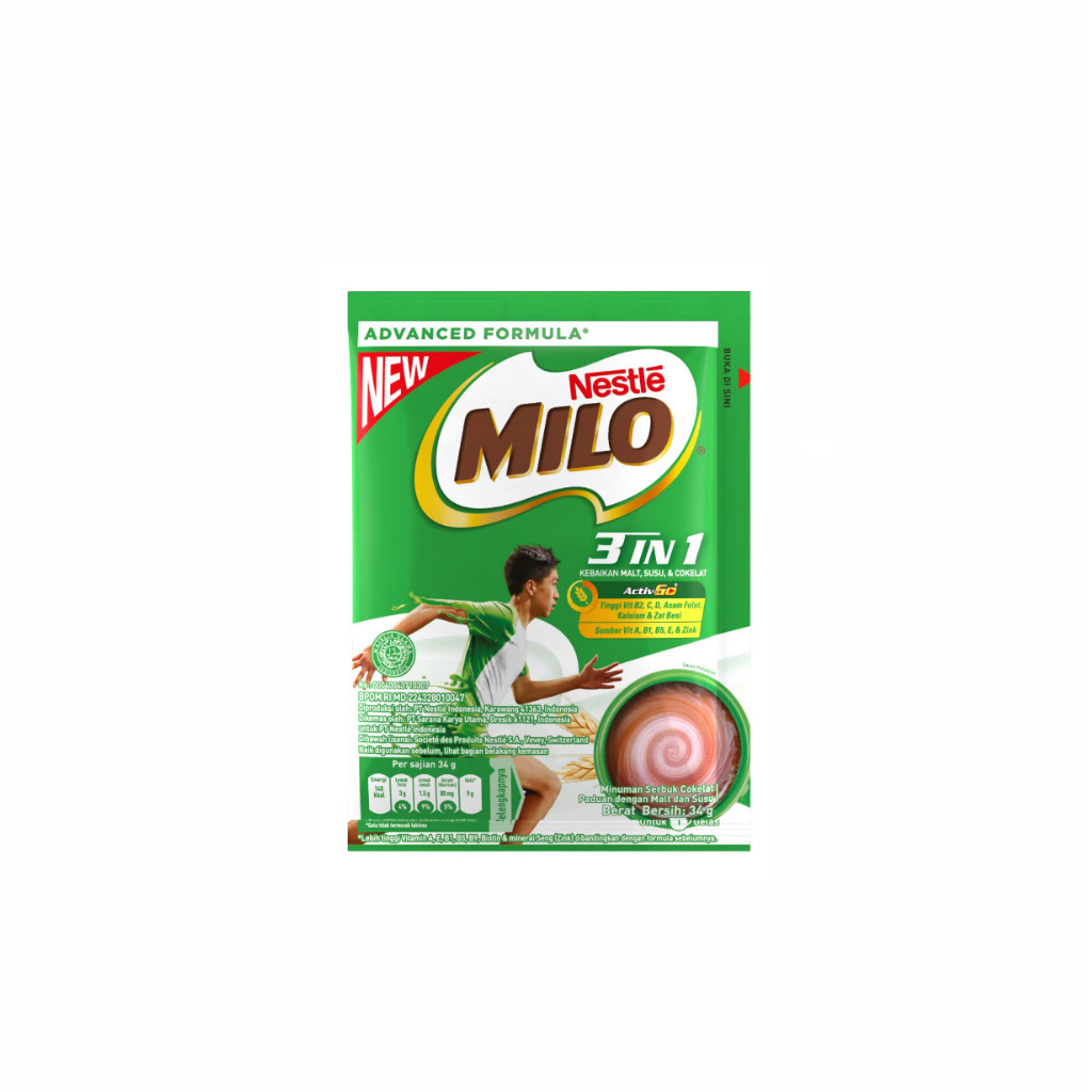 

Susu Coklat Milo 3in1 Saset 34gr Renteng 1 Renceng 10 Sachet