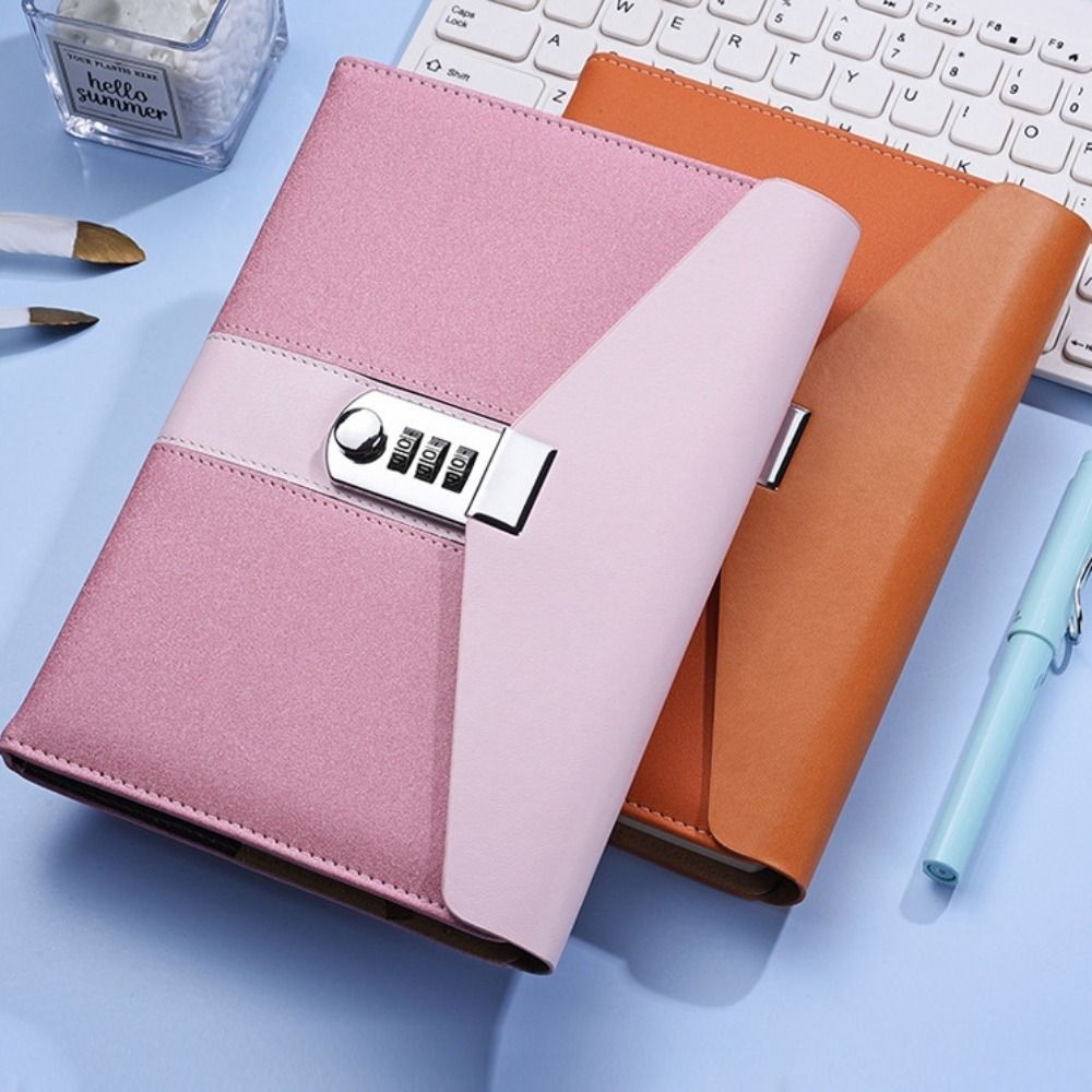 

Dazzling Lockable Journal Pearl Shine Thickened Pages PU Leather Notebook Horizontal Line A5 Leather Square Journal Writing