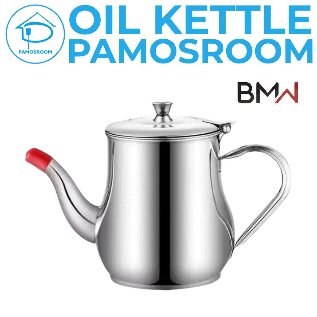 Pamosroom Oil Pot Angsa 800ml Teko Minyak Stainless + Saringan Kettle Oil Pot Ss Wadah Tempat Minyak