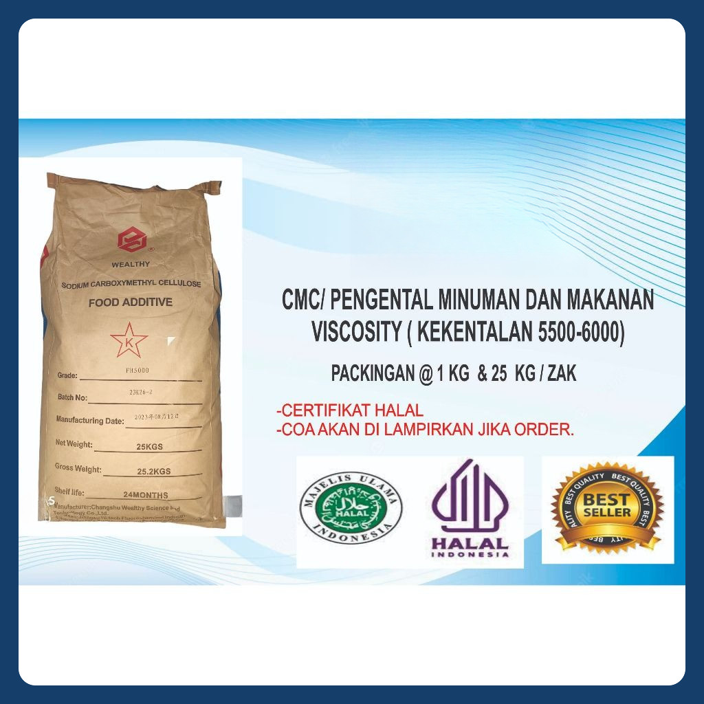 

CMC Food Grade Sodium Carboxymethylcellulose(CMC) Kekentalan 5500-6000 cps untuk Minuman dan Makanan Bersertifikat Halal