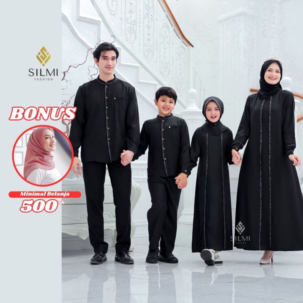 Silmi Baju Couple Pasangan Keluarga Lebaran Terbaru 2025 Fashion Muslim Warna Hitam Silmi Madani Fam
