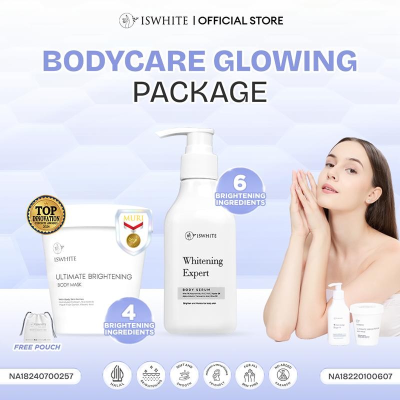 

[GET FREE POUCH] ISWHITE Bodycare Glowing Package Body Mask Body Serum Pencerah Tubuh Lotion Peach Extract Niacinamide BPOM