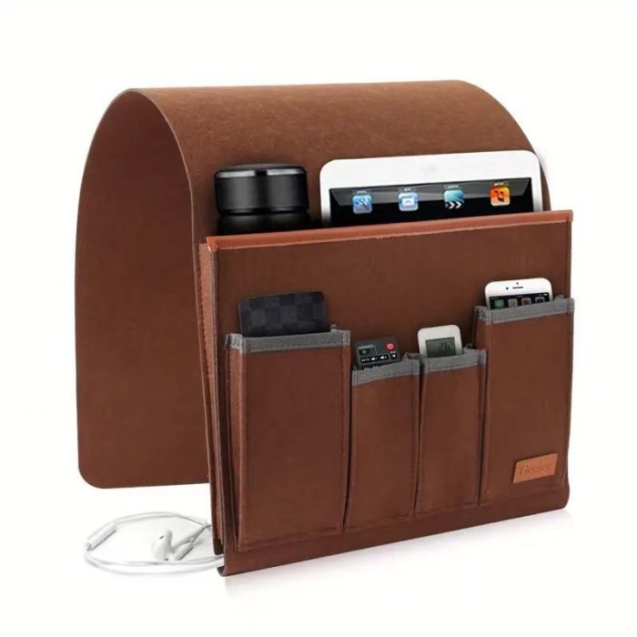 Kantong Remot Tas Gantung Remote Control Sofa Wadah Remot Tempat Penyimpanan Tv Ac Merasa - Cokelat