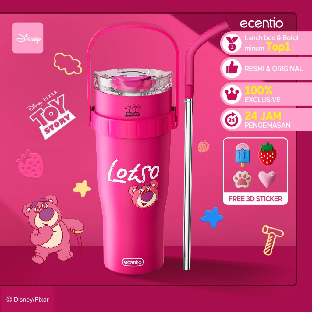 Ecentio Tumbler Minum Stainless 1.2L Disney Lotso Portable Thermos Tahan Dingin 24 Jam Botol Dengan 