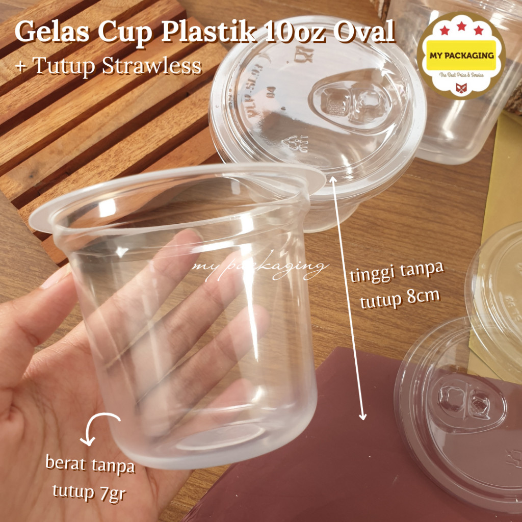 50set - Gelas Cup 10oz Oval + tutup strawless Polycup