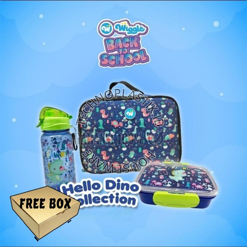 WIGGLE  Lunch Box Lunch Bag Kids Set Hello Dino | Kotak Bekal & Botol Minum Tas