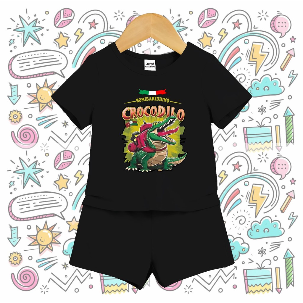 Kaos setelan anak bombardini crocodilo/ one set anak bombardino crocodilo/ kaos anak bombardino croc