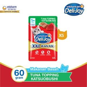 Deli-Joy Makanan Kucing Basah Pouch Adult Tuna Topping Katsuobushi 60g - 5 Packs