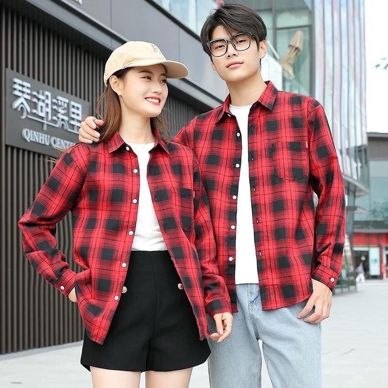 Penawaran Terbatas AVE - HARLEY Top Square Shirt Long Sleeve Atasan Kemeja Couple Kotak-Kotak