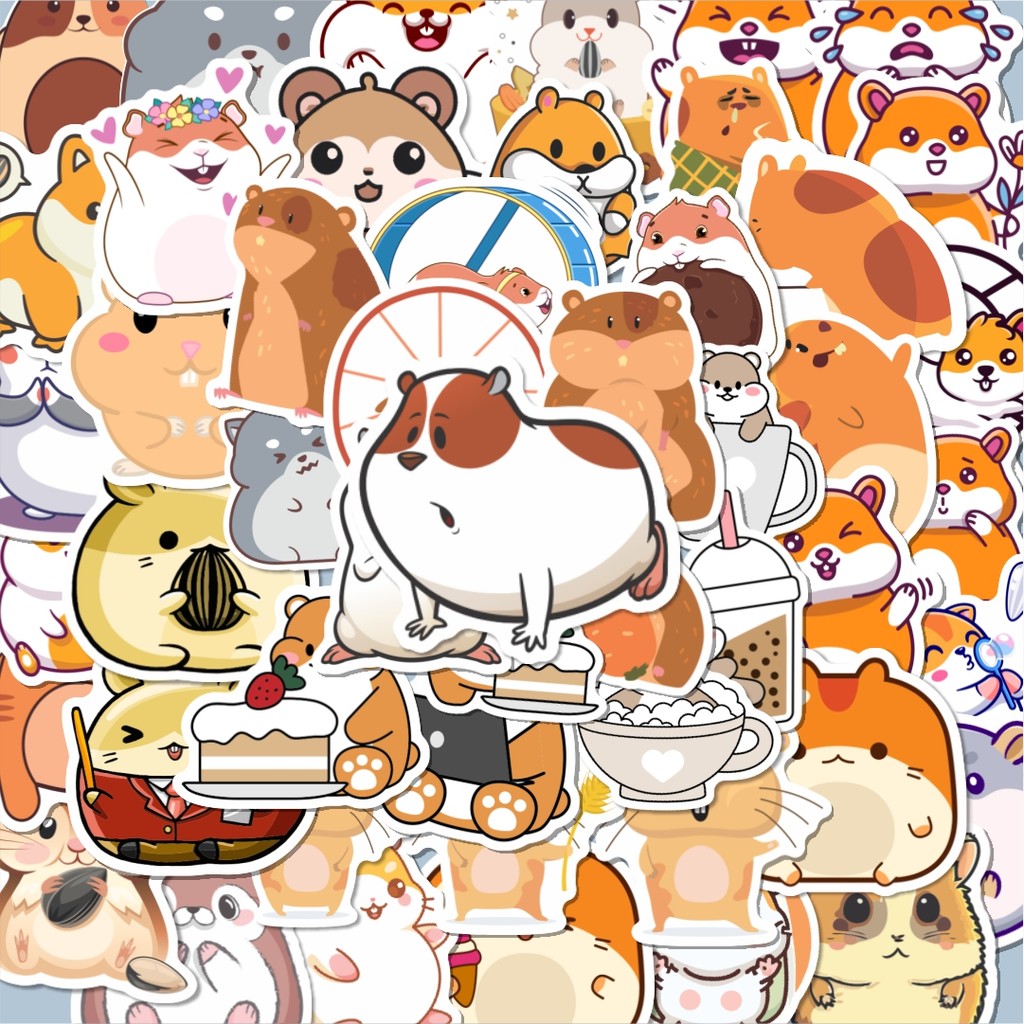 

100PCS Lucu Sticker Hewan Hamster Stiker Aesthetic Stiker Anti Air Stikers Berperekat Waterproof sticker decal buat Motor Helm Buku Journal Koper Casing HP Laptop Botol Minum Hadiah anak