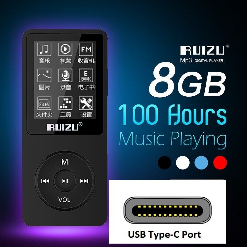 Ruizu X02 USB Type C Ultrathin MP3 Player Musik 1.8in Radio FM Rekaman Video E-book Running WalkmanC
