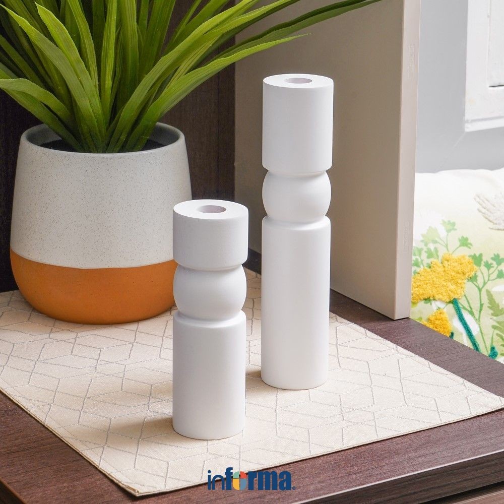 Informa Set 2 pcs Elaine Tempat Lilin Dekorasi - Putih Candle Holder Deco Wadah Lilin Dekoratif Paja