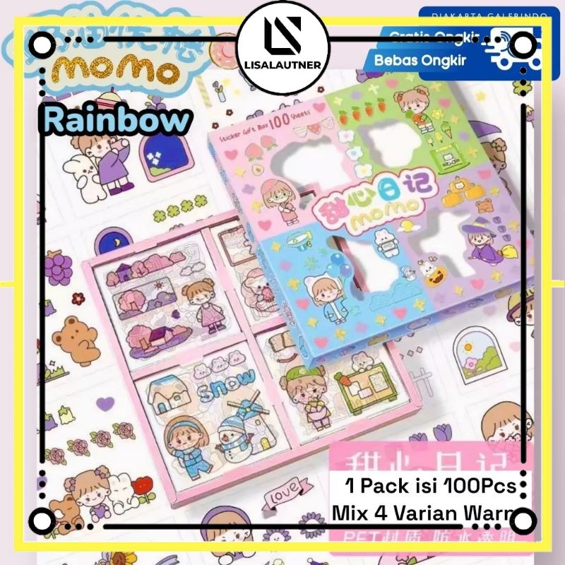 

stiker Momo 100% original rainbow 4 warna stiker tempelan Momo asli isi 100 pcs