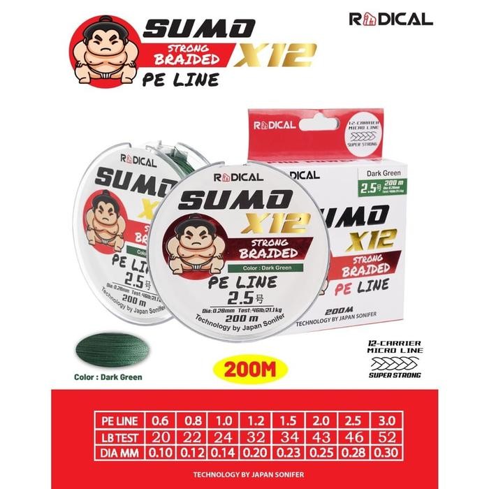 PE. RADICAL SUMO X12 (Color DARK GREEN) 200m - PE.0.6 / 0.10mm