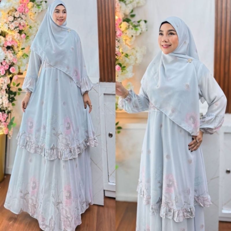 ELIANA SERIES BY HUMAIRA Syari Branded Ceruty Printing Set Scraft Ready RUMAH GAMIS SURABAYA