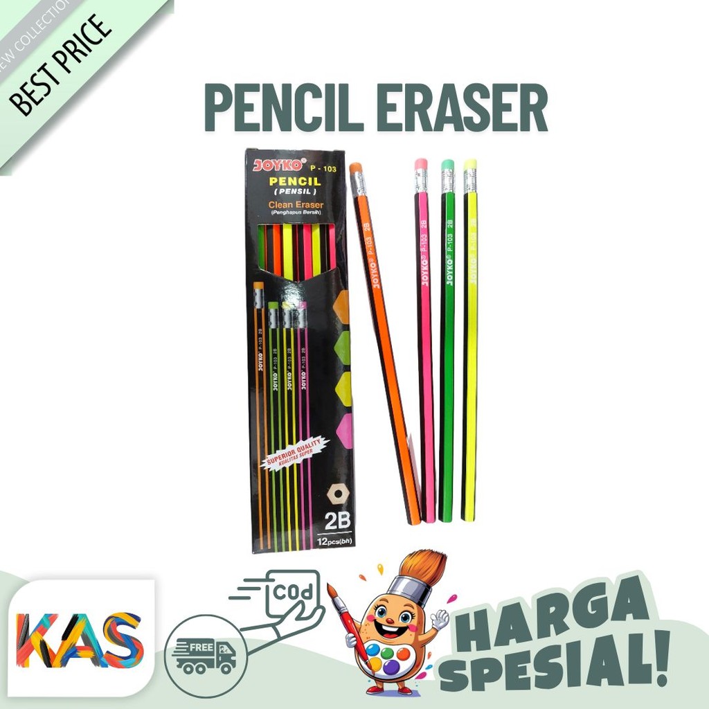 

JOYKO P-103 Pensil 2B Eraser 4 Warna- LUSINAN