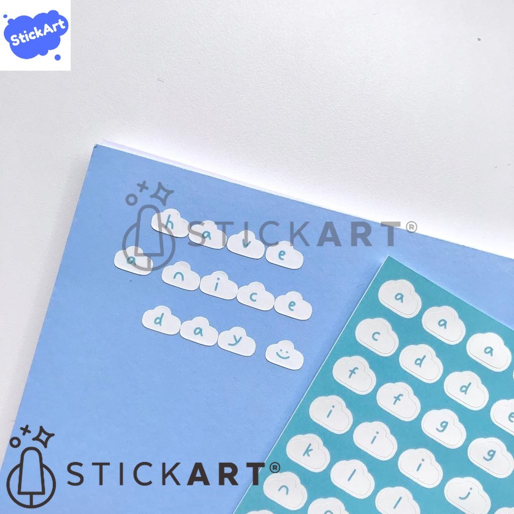 

[STICKART[ Cloud Alphabet Sticker/ Stiker Huruf Bentuk Awan Lucu/ Stiker Jurnal BAHAN DAN KWALITAS PREMIUM