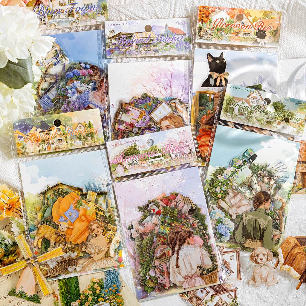 

30Pcs/bag PET Sticker Pack Field Life Scene Character Stickers DIY Collage Materials Scenery Creative Hand Account Decoration