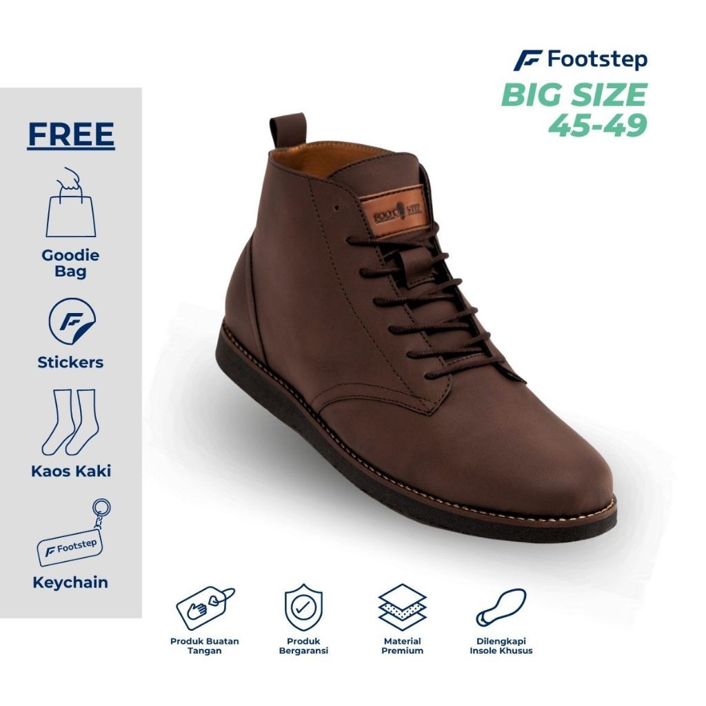 Sepatu Boots Pria Big Size Jumbo Footstep Footwear - Eleanor Darkbrown