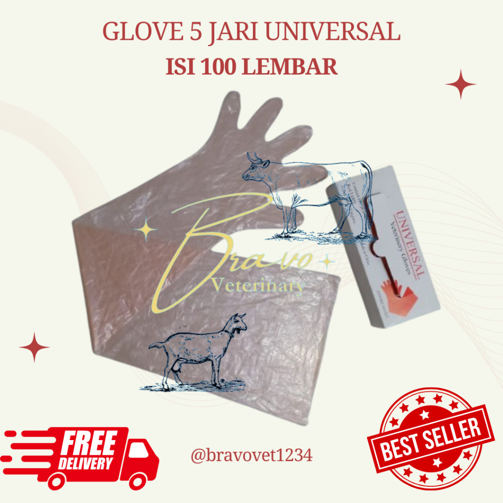 GLOVE IB 5 JARI UNIVERSAL - Sarung Tangan Inseminasi Buatan (IB) 100 lembar