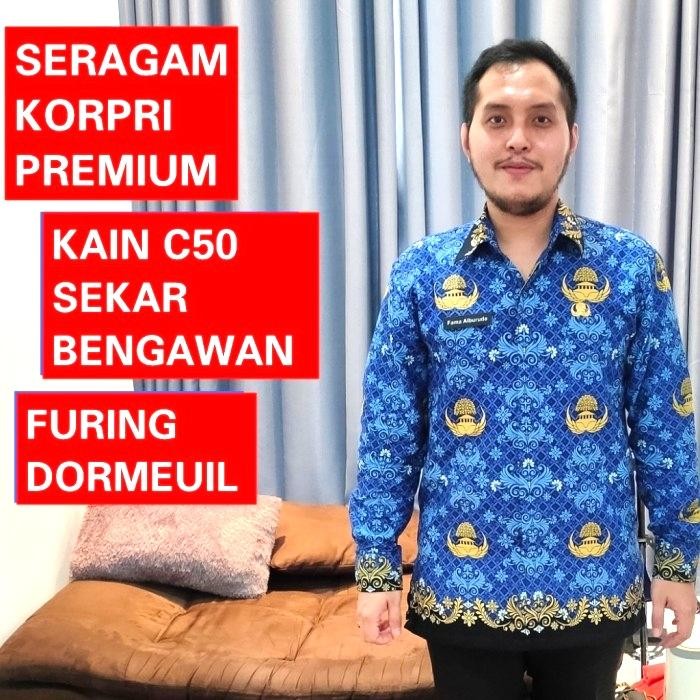 Seragam KORPRI PREMIUM C50 S BENGAWAN (KERAH HITAM), furing DORMEUIL - S, Wanita