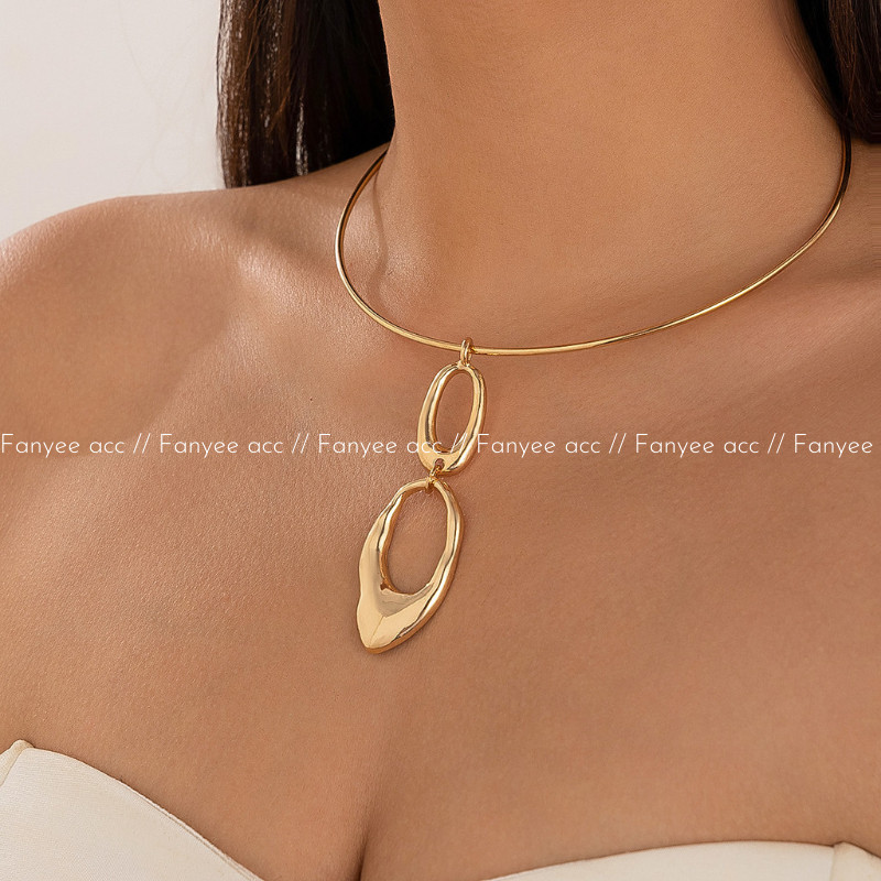 [Fanyee] kalung choker gelang wanita punk logam geometris permukaan licin buka pegas sederhana Q1143