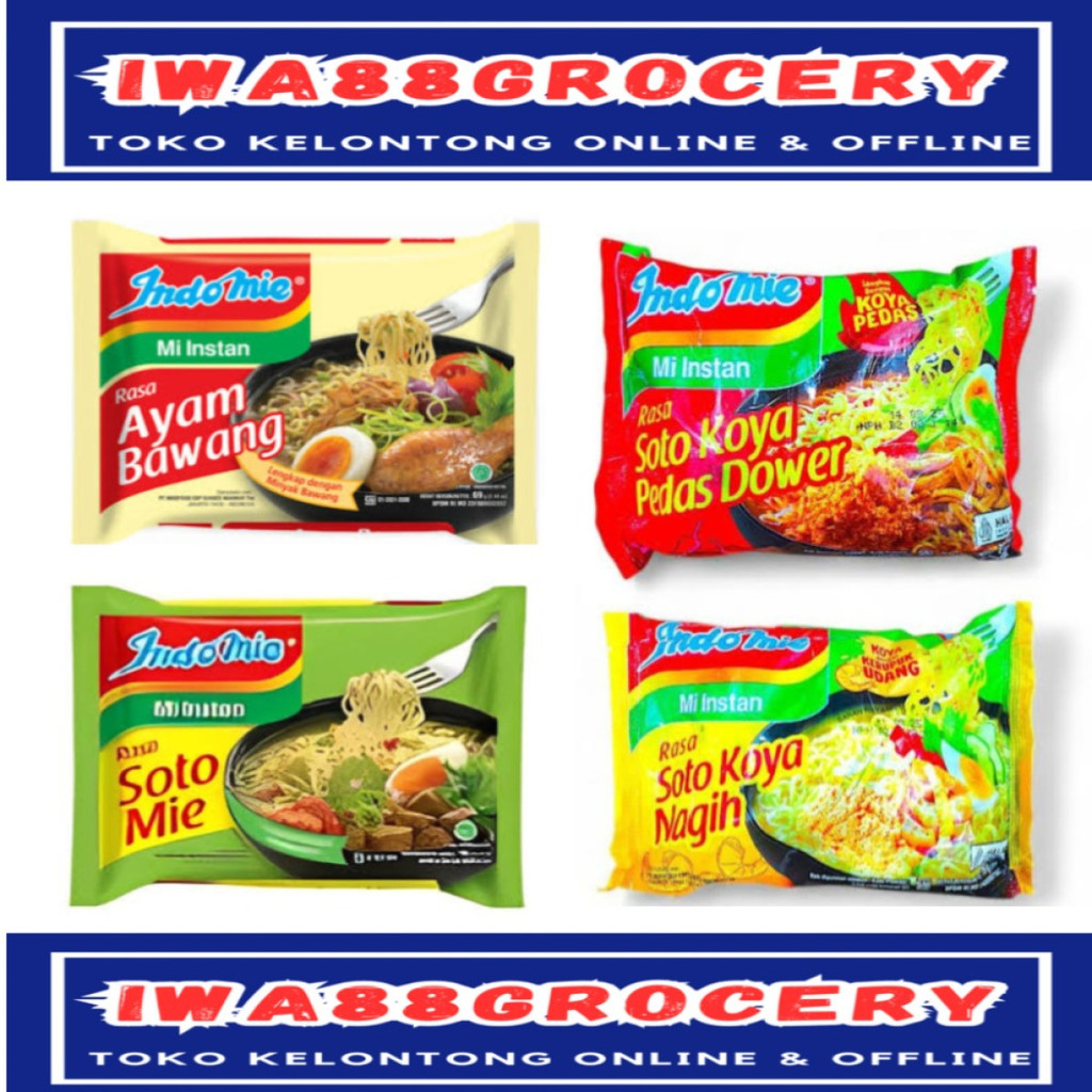 

Indomie mie instan kuah ayam bawang dan soto