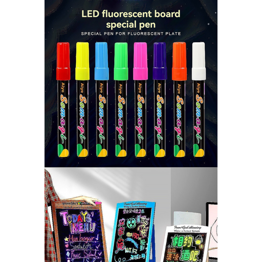 

Liquid Erasable Chalk Markers Pens - 8 Colors Washable & Wet Erase Neon Art Makers for Blackboard Chalkboard Signs, Glass Window