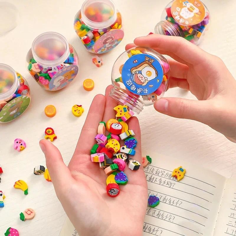 

50pcs Mini Pencil Erasers Cute Fruit Animals Rubber Eraser Wipe Clean Correction Tool Kawaii Stationery Kid Gift Office Supplies