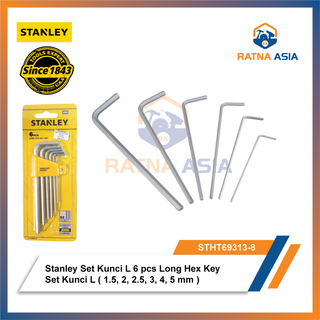Stanley STHT69313-8 Set Kunci L 6 pcs Long Hex Key  Set Kunci L