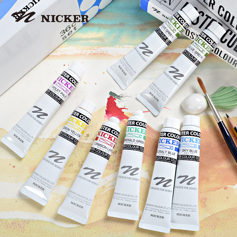 

NICKER DESIGNERS COLOR TUBE PIGMENTS 20ML Opaque Watercolor Advertisement Painting Artist Gouache for Students Art Supplies