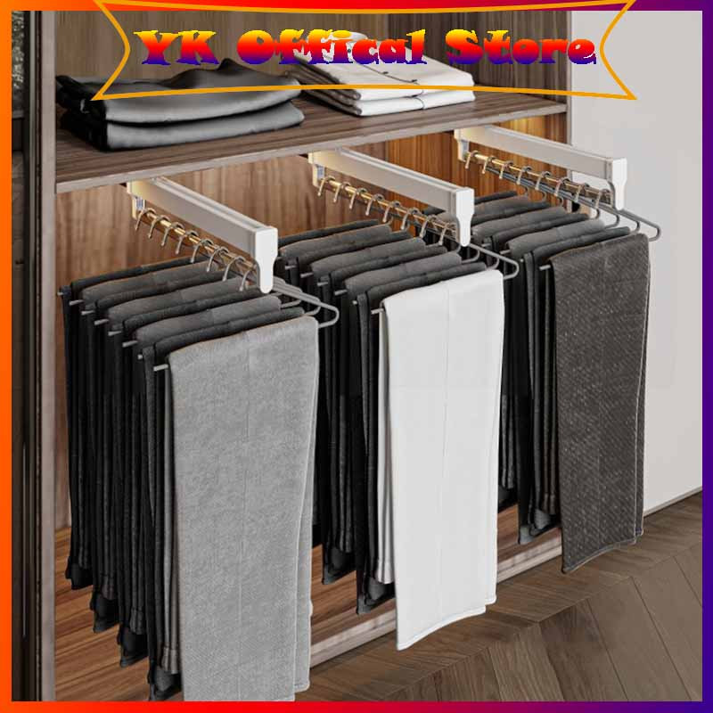 [COD]Tarik-Keluar Lemari Pakaian Gantungan Baju Tarik rak Rel pakaian Penyimpanan Hanger Serbaguna C