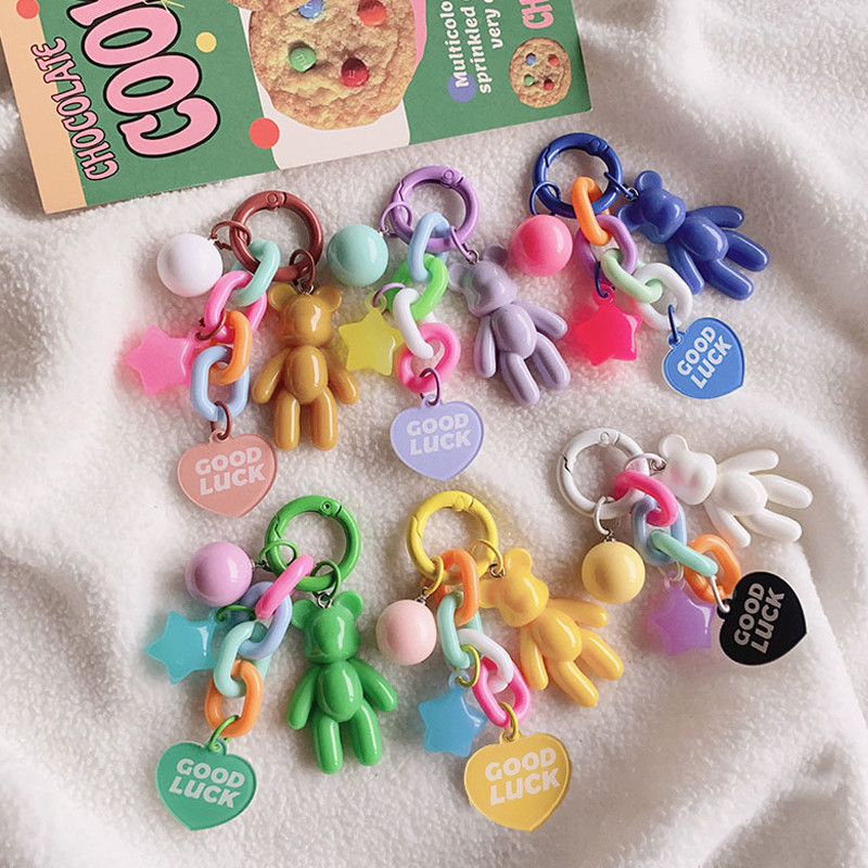 

Creative Cute Bear Keychain Colorful Bear Bag Decoration Accessories For Women Girls Fashion Earphone Protective Case Pendant