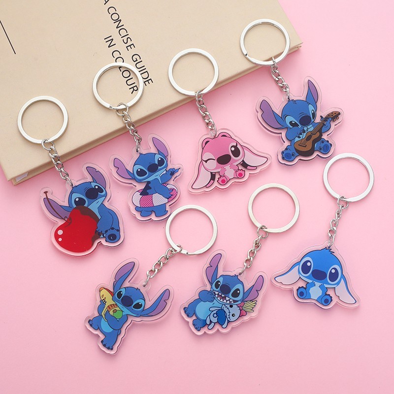 

Anime Stitch Acrylic keychain accessaries Cartoon funny Bag Pendant Gift cute bag charm Keyring Friends Fans Gifts